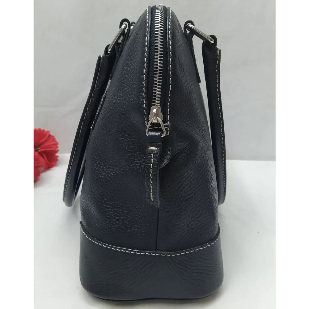 Dooney & Bourke Black Pebbled Leather Double Handles Zipper Satchel Shoulder Bag